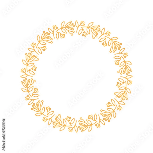 Fototapeta Elegant vector wreath. Floral circle frame, design element for invitations, greeting cards, posters, blogs. Delicate branches and leaves.