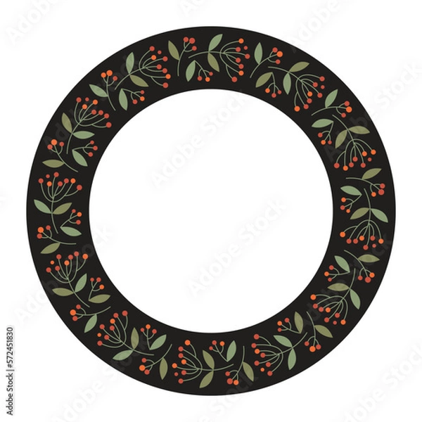 Fototapeta Elegant vector wreath. Floral circle frame, design element for invitations, greeting cards, posters, and blogs. Delicate branches and leaves.
