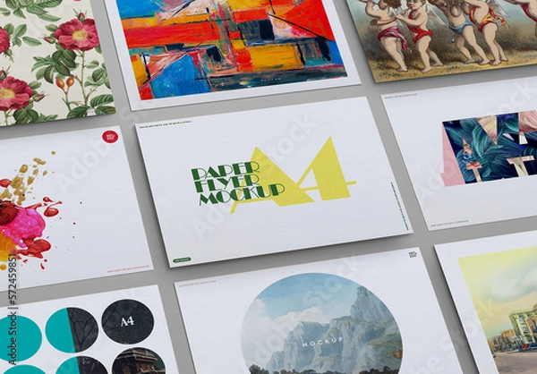 Fototapeta Flyer Mockup A4 Perspective Horizontal Set