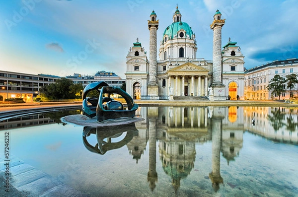 Obraz Karlskirche w Wiedniu, Austria o wschodzie słońca
