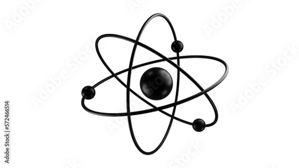 Obraz Black abstract model of atom isolated on transparent background. Science concept. 3D render
