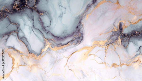 Fototapeta Abstract pink and blue marble liquid texture with gold splashes, luxury background