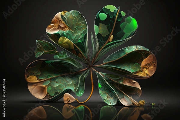 Fototapeta Four-leaf clover, shamrock, green, good, luck, lucky, St. Patrick's Day, St. Paddy, rare, leaf, leaves