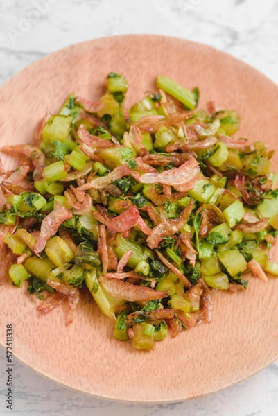 Obraz 大根葉と干しエビの炒め物