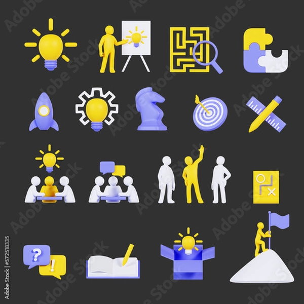 Obraz 3d illustration Icons on the theme of creativity and ideas.
