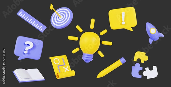 Obraz 3d illustration Icons on the theme of creativity and ideas.