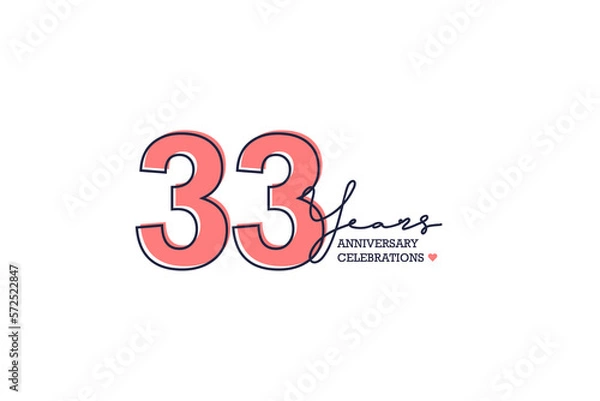 Fototapeta 33 year anniversary. Anniversary template design concept with golden ribbon for birthday celebration event, invitation card, greeting card, banner, poster, flyer, book cover. Vector Template