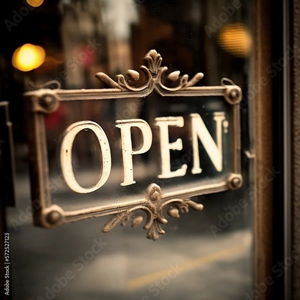 Obraz Rustic OPEN Sign On Glass Window