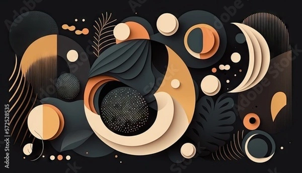 Fototapeta Designer Background with Minimalist shapes and Dark color palette with Geometric Shapes in Bold Colors - Modern Wallpaper Template with Vibrant Hues and Polygonal Pattern (generative AI)