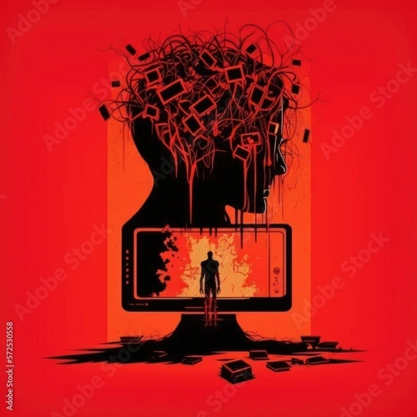 Fototapeta Technology failure, artificial intelligence out of control, enslavement of humanity, threat of humanity, AI generation.
