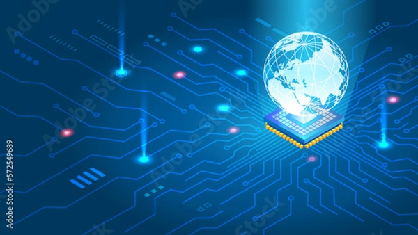 Fototapeta abstract global chip technology isometric vector illustration