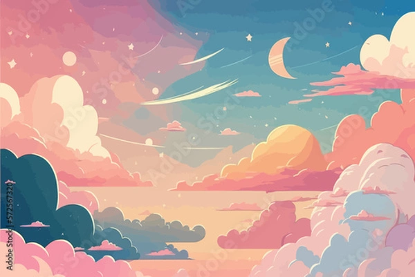 Fototapeta Pastel color sunset evening sky cartoon background
