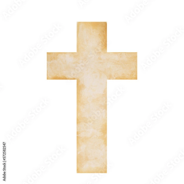 Fototapeta Religious cross isolated on a transparent background. Biege watercolor Christian cross illustration. The hand-painted catholic or orthodox symbol for the first community, baptism, and Easter.