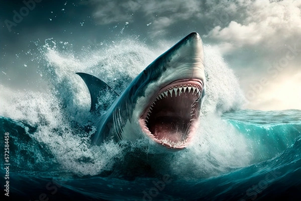 Fototapeta Fatal shark attack. Generative AI