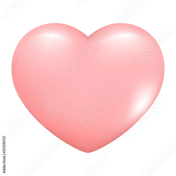 Fototapeta Hand drawn realistic 3d heart. Decorative spring romantic icon love symbol. Happy Valentines Day icon of pink heart. Abstract vector illustration isolated on white background