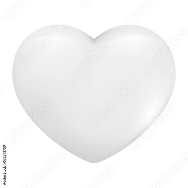 Fototapeta Hand drawn realistic 3d heart. Decorative spring romantic icon love symbol. Happy Valentines Day icon of white heart. Abstract vector illustration isolated on white background