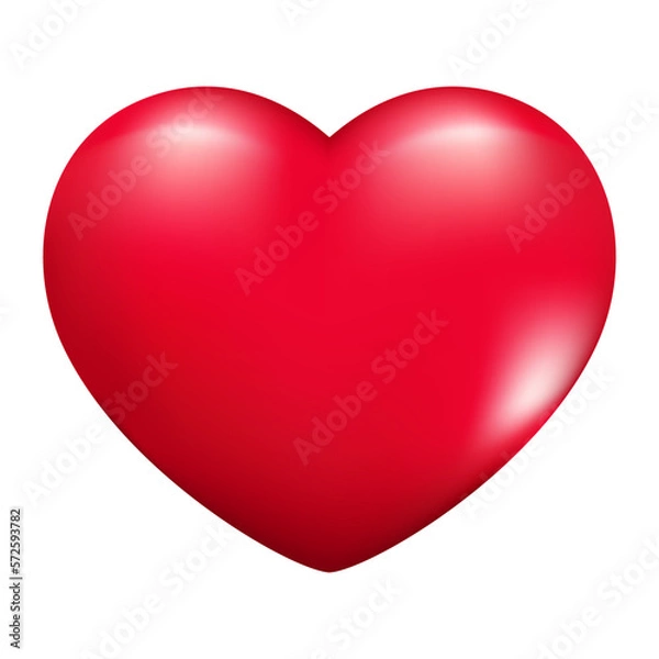 Fototapeta Hand drawn realistic 3d heart. Decorative spring romantic icon love symbol. Happy Valentines Day icon of red heart. Abstract vector illustration isolated on white background