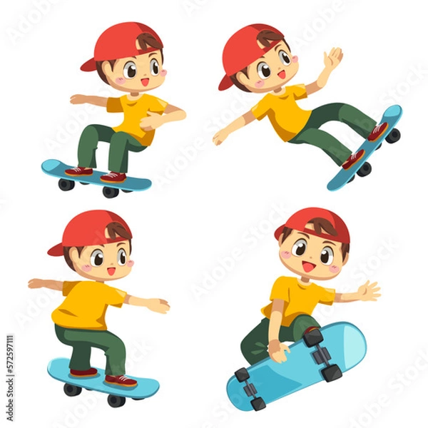 Fototapeta Set of teenager or boy with sketchboard cartoon vector