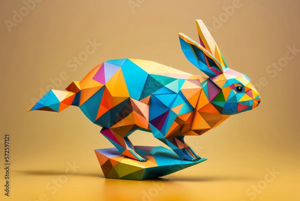 Obraz Low-poly Bunny:  A geometric spring rabbit
