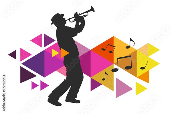 Fototapeta Music graphic with trumpet and abstract background.