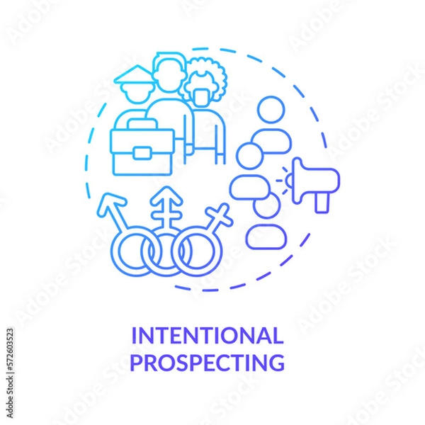 Fototapeta Intentional prospecting blue gradient concept icon. Job offer. Diversifying pipeline of candidate abstract idea thin line illustration. Isolated outline drawing. Myriad Pro-Bold font used