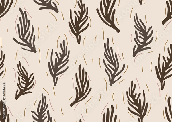 Obraz Seamless pattern with beige abstract organic shapes. Cutted shape of algae and botanical leaves, abstract shape. Organic shape in the flat style of Henri Matisse.