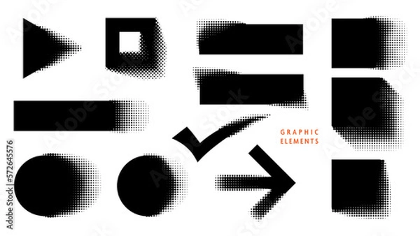 Fototapeta 
Set of Grunge Halftone Graphic Elements. Blurry Geometric Shapes. Vector Illustration.
