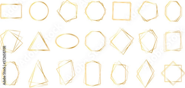 Fototapeta Set of geometric gold frame isolated on white.Golden Geometrical frames.Simple abstract golden frames.Set of luxury gold frames collection.Luxury gold borders for wedding invitation elements.
