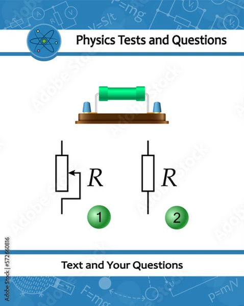 Fototapeta Resistor. Capacitor resistor icon with simple electrical scheme. Physical test with device having a designed resistance to the passage of an electric current. Helpful for education at physics lesson.