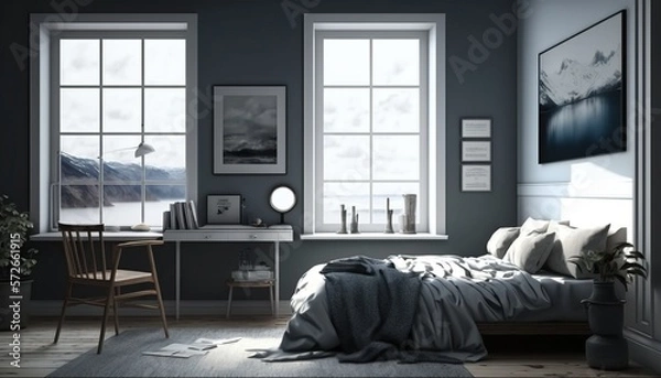 Fototapeta Modern room interior background, room mock up in modern style, empty wall mockup, generative, AI