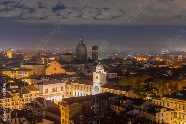 Obraz Padova city from above, night aerial view towards the cathedral and mountains
