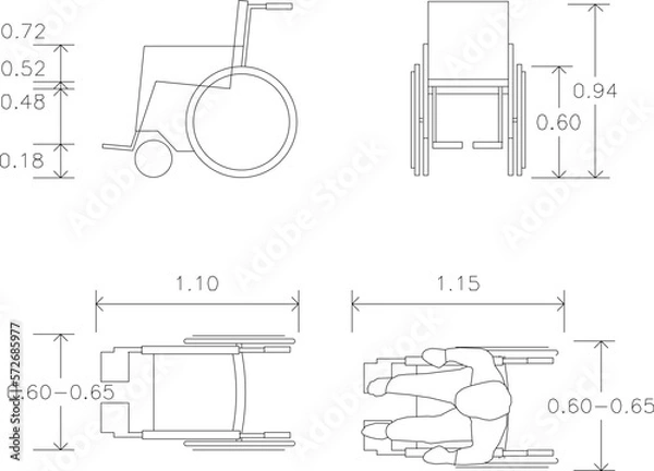 Fototapeta Wheel chair illustration vector sketch with measure scale