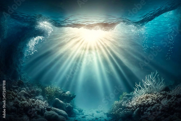 Obraz underwater background with sun rays