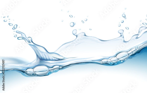 Fototapeta Transparent realistic vector  water splash and drop on light background. 