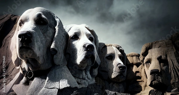 Fototapeta dog faces on mount rushmore, generative ai