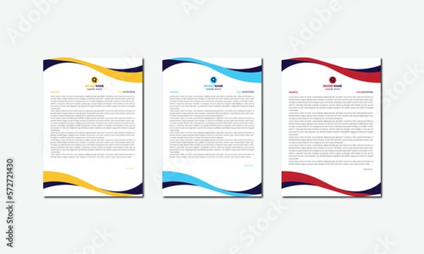 Obraz Modern Creative & Clean business style letterhead bundle of your corporate project design. set to print with vector & illustration. corporate letterhead with red blue and yellow.