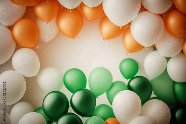Fototapeta St. Patrick's Day Balloon Background - A festive background with green, white, and orange balloons - Generative AI technology
