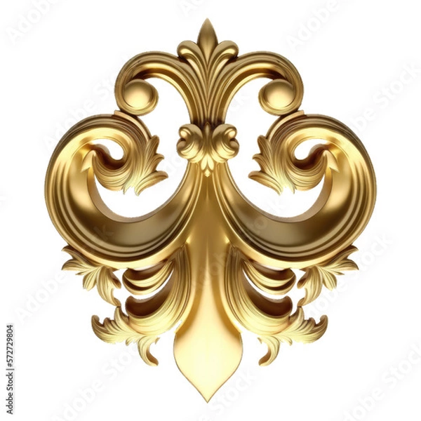 Fototapeta Golden baroque ornament on transparent background, 3d set of an ancient gold ornament on a white background. Decorative elegant luxury design.golden elements in baroque, rococo style.seamless vintage.