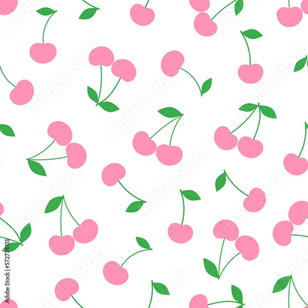 Obraz Seamless pattern pink Cherry vector illustration