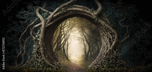 Obraz magical portal with arch made with tree branches in for illustration design art