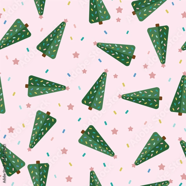 Fototapeta holiday vector christmas trees on pink background seamless pattern
