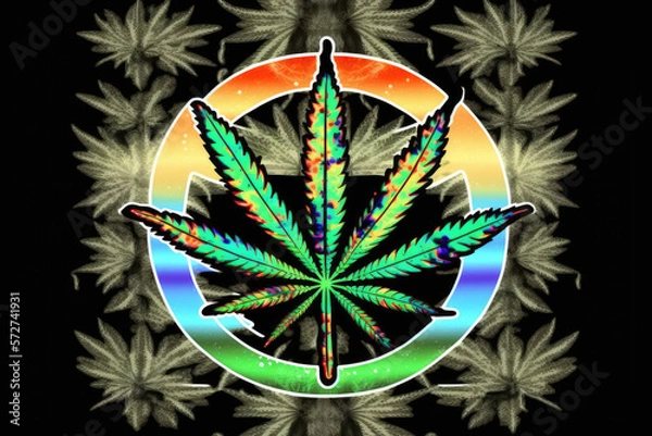 Fototapeta trippy abstract peace sign surrounded by cannabis made by generative ai