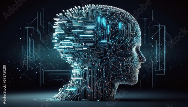 Obraz Big Data. Artificial Intelligence Concept. Human Brain Technology. Computer geometric digital connection structure. Virtual reality analysis. 3D Render. Generative AI.