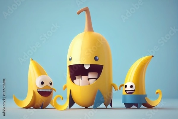 Fototapeta Background of a 3D Cute Banana Character Created with Generative AI Technology