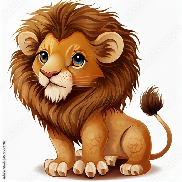 Fototapeta Cartoon lion animation on white background. Generative AI