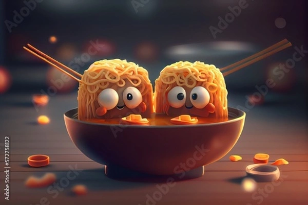 Fototapeta Background of a 3D Cute Ramen Character. Generative AI