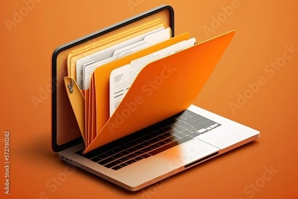 Fototapeta File folder on laptop screen, orange background. Generative AI