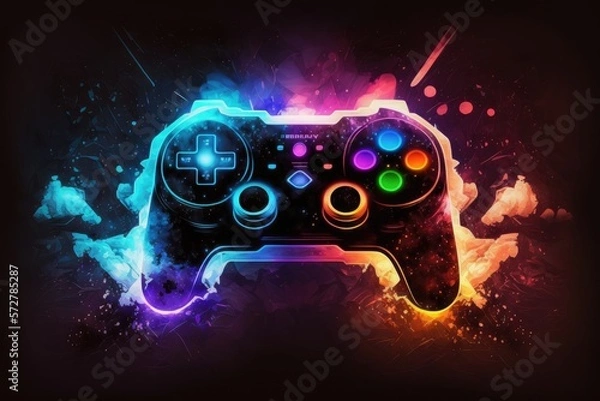 Fototapeta abstract neon light game controller artwork design digital art wallpaper glowing space background  - generative a