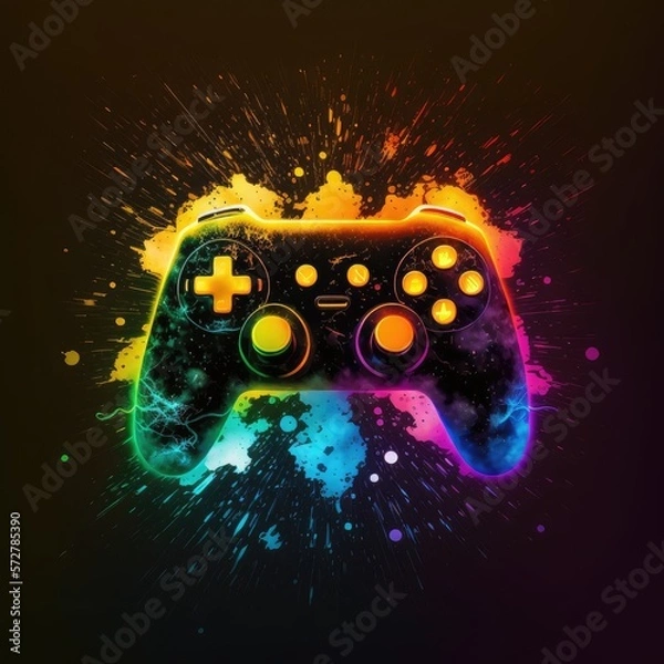 Fototapeta abstract neon light game controller artwork design digital art wallpaper glowing space background  - generative a
