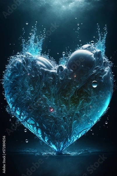 Fototapeta ハート 水 青 液体 神秘 気泡 魔法 水中 壁紙, generative ai